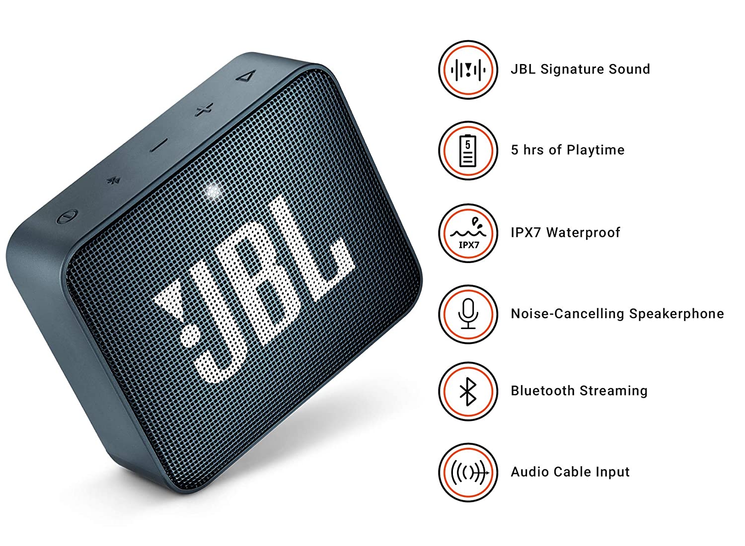 JBL Go 2 Portable Bluetooth Waterproof Speaker (Navy) - Image 3